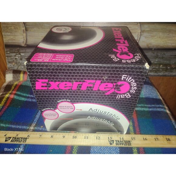 Exerflex Fitness Exercise Ball With Pump NIB 21.5" to 25.5" Black distressed box - Picture 2 of 5